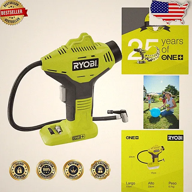 Ryobi 18V ONE+ Cordless Inflator - High Pressure, 50cm Hose, Fast Connect