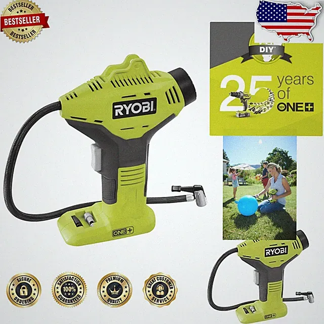 Ryobi 18V ONE+ Portable Inflator Body Only - Fast, High Pressure, 50cm Hose