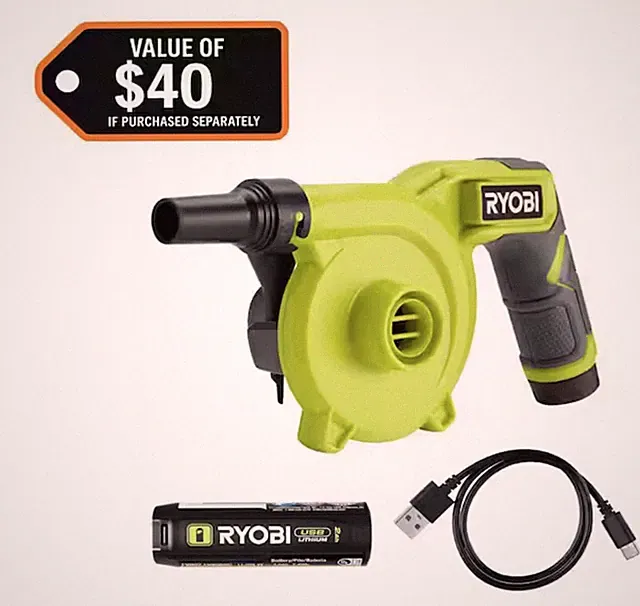 Ryobi FVIF61K USB High Volume Inflator with Battery and Charging Cable