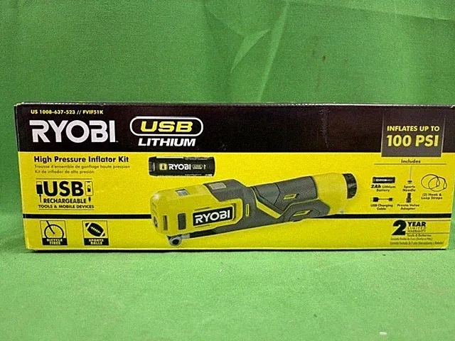 Ryobi High Pressure Inflator W/ USB Lithium 2 Ah Battery & Charging Cord (E11)