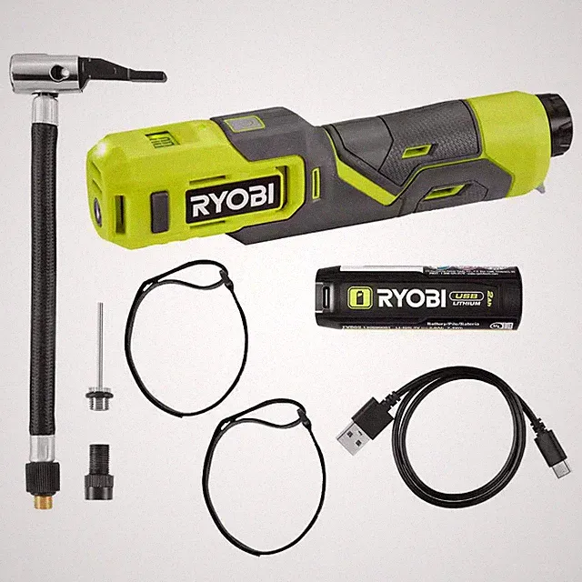 USB Lithium Cordless Bike and Ball Pump Inflator Kit with 2.0 Ah USB Lithium Bat